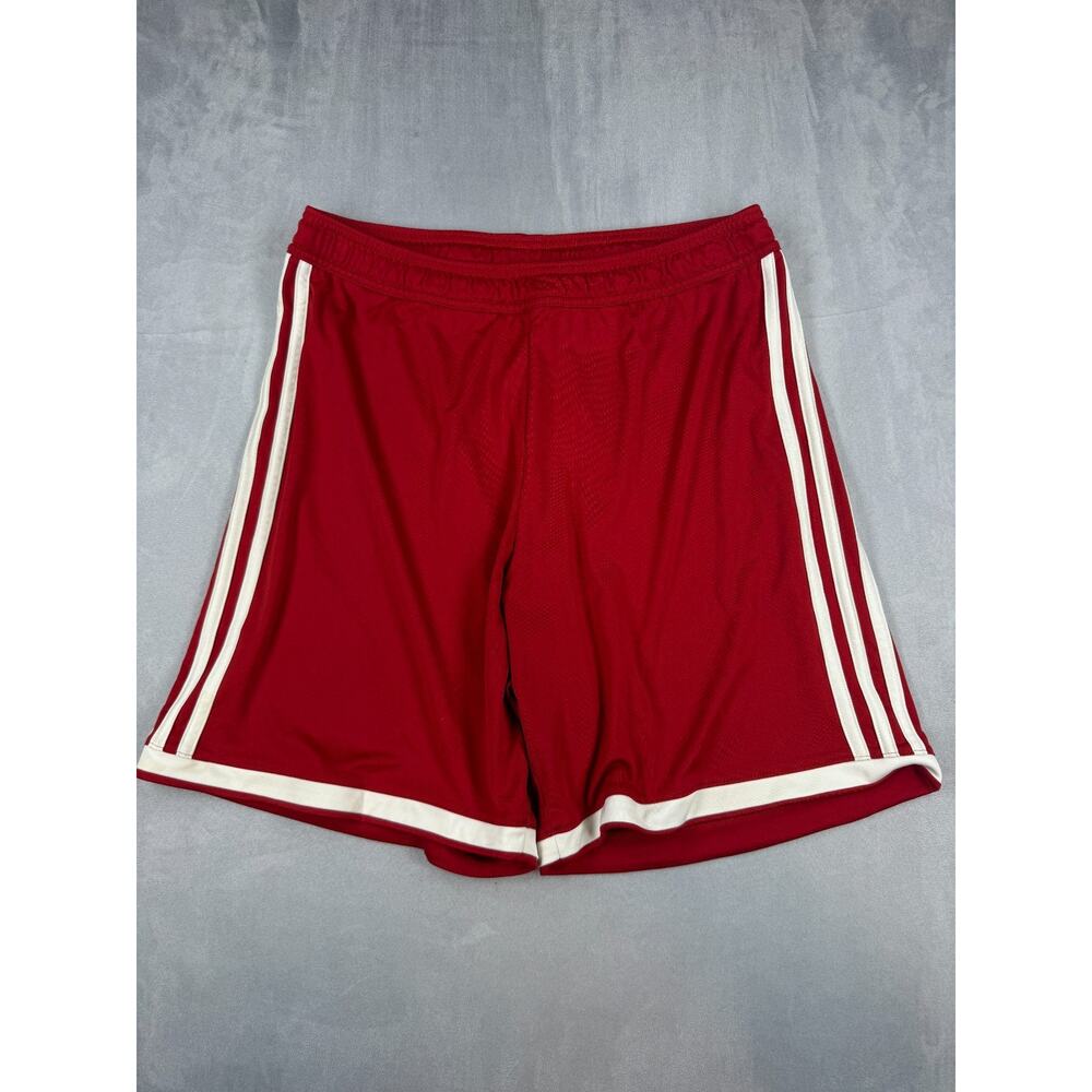 Adidas Embroidered Climalite Men's Shorts L Red 3-Stripe Athletic Gym 7” Inseam - Picture 2 of 11